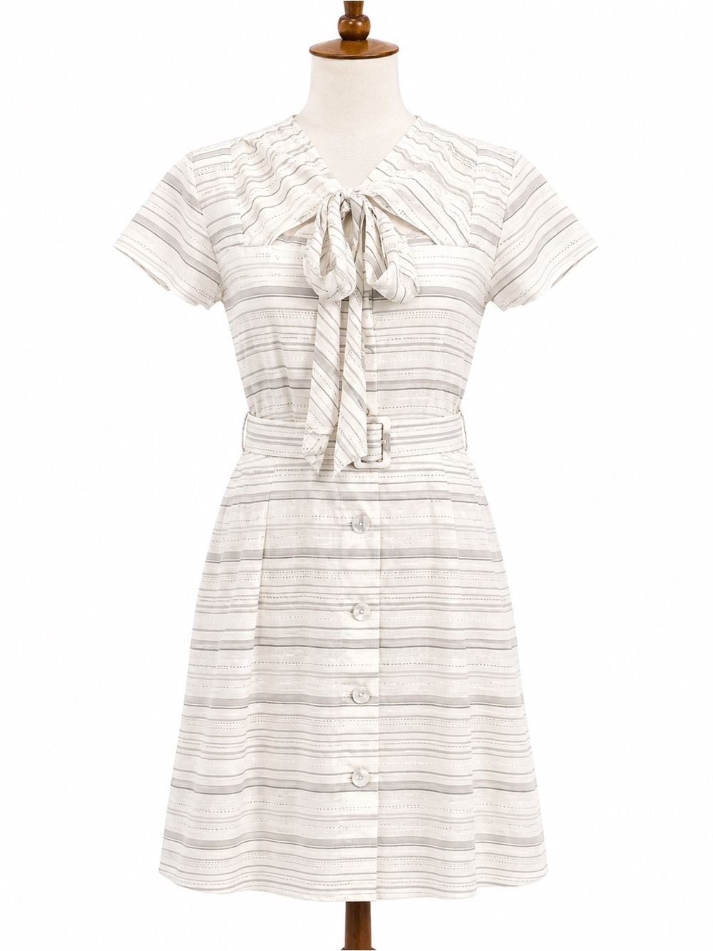 Billy Reid Striped Short Sleeve Tie-Neck Button Front Dress Small